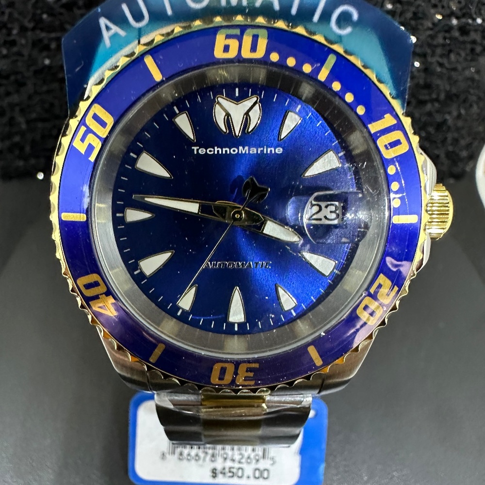 Men's TechnoMarine, Two-Toned Silver & Gold Bracelet on a Blue Face w/Blue Bezel